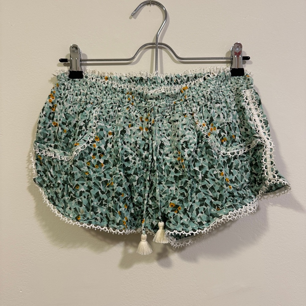 Poupette St. Barth Green Floral Mosaic Shorts